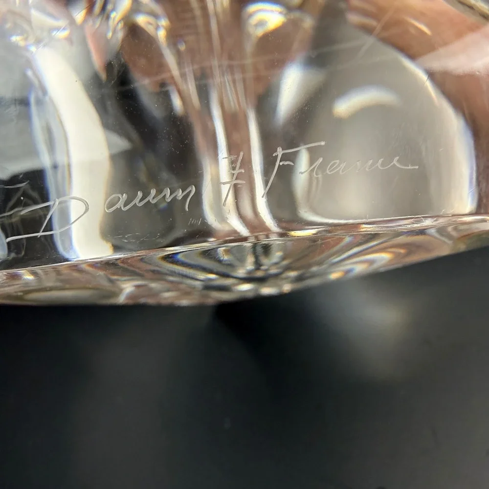 Set of 3 VTG Daum France Crystal Triangle‎ Candle Holders Signed MCM Heavy Glass